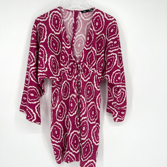 Zara Dress Womens S Pink Beaded Boho Mini Plunge Vacation Blogger Favorite - Picture 1 of 10